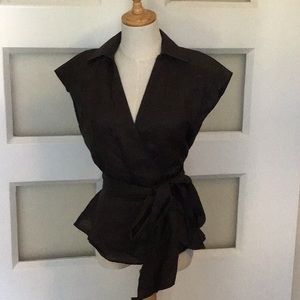 Faux wrap peplum linen top.
